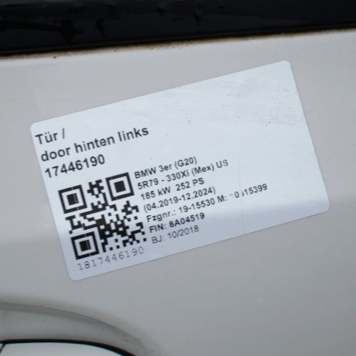 BMW 3 Series G20 Left Rear Door